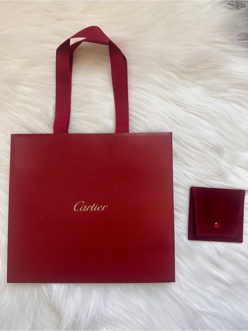 Cartier Red Velvet ring storage/Travel Pouch And Cartier Shopping Bag bundle.